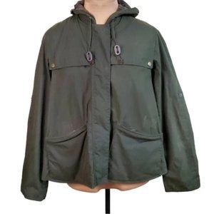 Barbour Waxed Heron Cape Green Hooded Jacket Size 12
